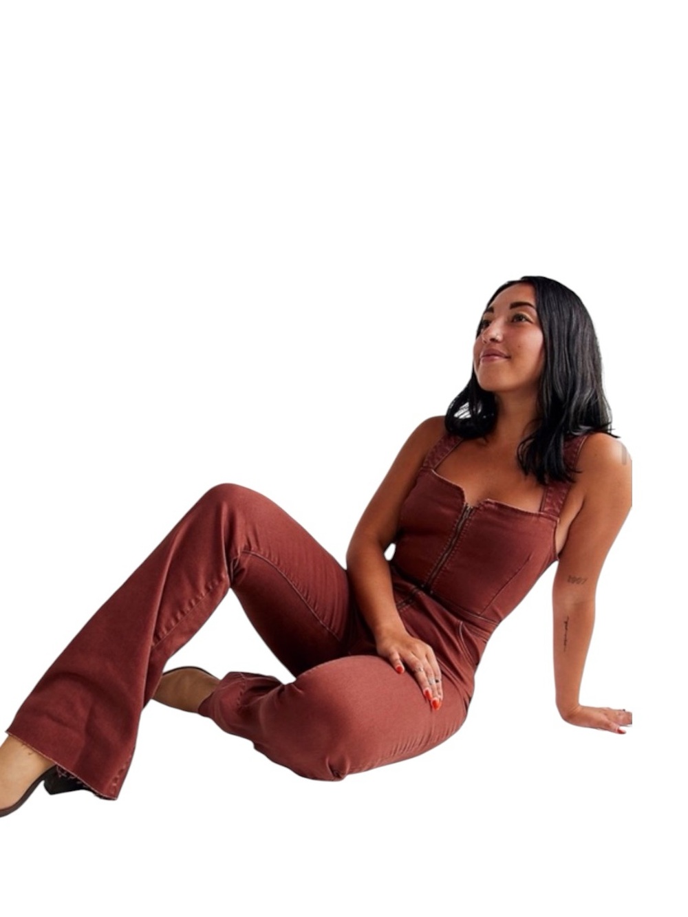 Free People CRVY Second Avenue Terracotta Zip-Front Wide-Leg Overalls Size 2